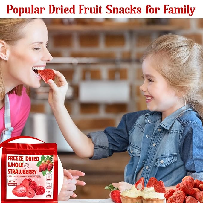 16oz Freeze Dried Whole Strawberries - Lightly Sweetened Crunchy Fruit for Yogurt Baking Oatmeal &amp Dessert Bulk Natural Dried Strawberries with Sugar for Kids Travel Snacking