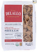 Delallo Organic Whole Wheat Shells Pasta No. 91 Kosher Non GMO 16 Ounces (Pack Of 8)