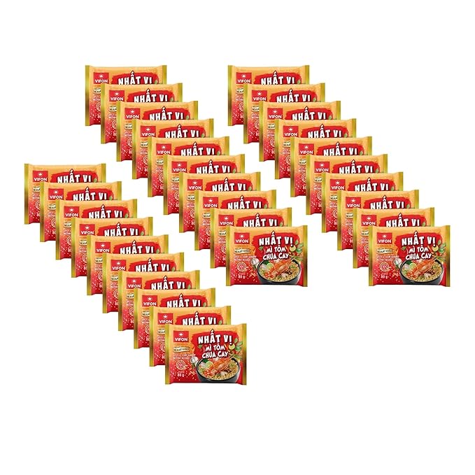 VIFON Nhat Vi Spicy &amp Sour Shrimp Instant Noodle Soup 80 g (2.82 oz) 30-Pack | Authentic Vietnamese Shrimp Flavor | Quick Asian Meal | Ready in 3 Minutes