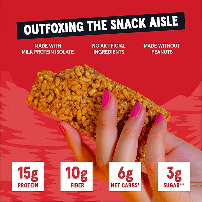 Wild Fox Protein Bars - Keto-Certified High Protein Snack with No Refined Sugar Great Taste 15g Protein and No Seed Oils Cinnamon Churro