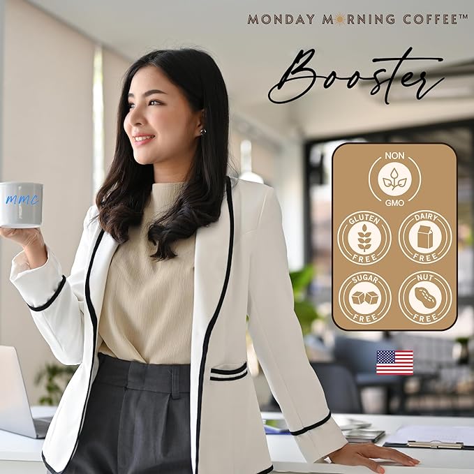 Monday Morning Coffee | Enhance Your Favorite Coffee with Energy and Focus | Colombian Instant Coffee | Red Korean Ginseng | 30 Serving Bottle