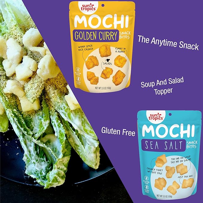 Sun Tropics Mochi Snack Bites Tokyo Curry 75 Oz (24 Pack) Gluten Free Snack Size Vegan No MSG Added Dairy Free Crunchy Snack