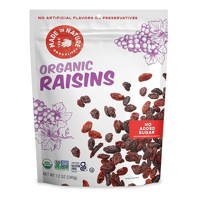Made In Nature Organic Dried Raisins 12 Ounce (Pack of 6) – Vegan Snack Non-GMO Kosher