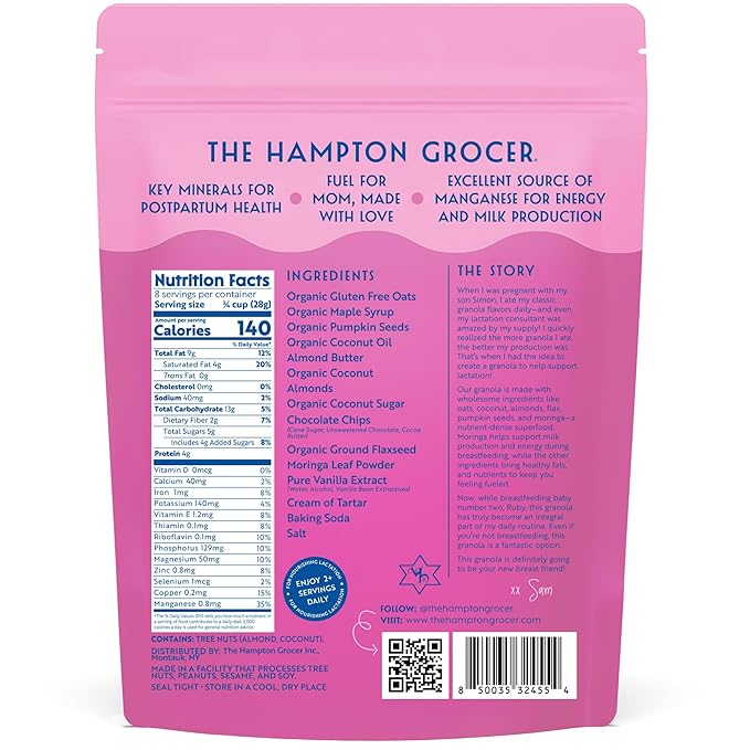 The Hampton Grocer Lacnola Lactation Granola 2 pack - Healthy Granola for Breastfeeding Moms to Increase Milk Supply | Made from a Galactagogue Superfood Blend with Oats Flax Moringa Almonds Pump