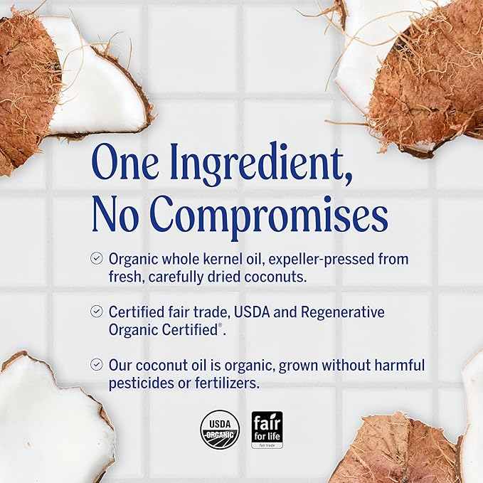 Dr. Bronner's - Organic Virgin Coconut Oil (Whole Kernel 30 Ounce) - Coconut Oil for Cooking Baking Hair and Body Unrefined and Fresh-Pressed Rich and Nutty Flavor Fair Trade Vegan Non-GMO