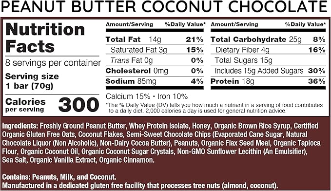 G2G Protein Bar Peanut Butter Coconut Chocolate Real Food Refrigerated for Freshness Whey Protein Isolate Healthy Snack Delicious Meal Replacement Gluten-Free 32 Count (4 Packs of 8)