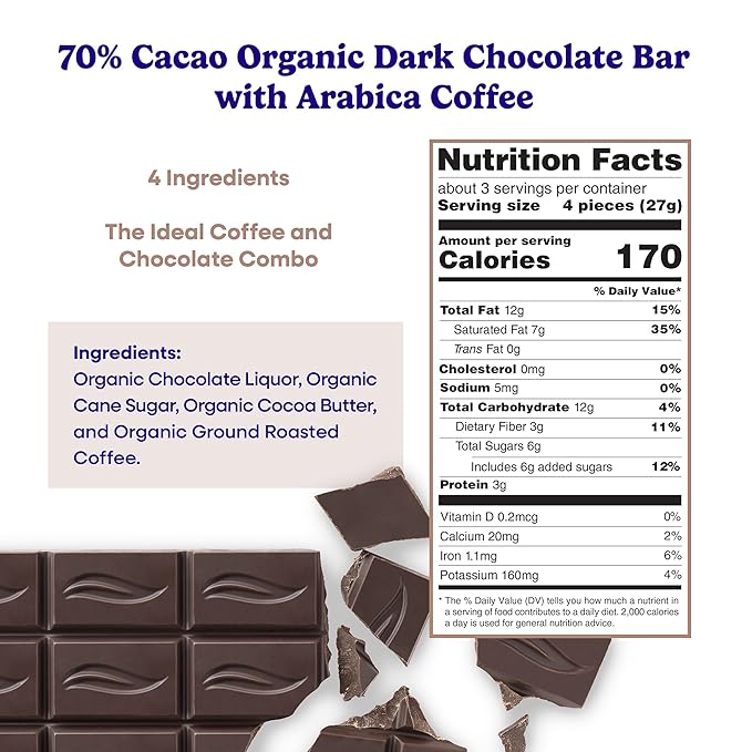 Pascha Organic Dark Chocolate Bars 70% Cacao with Arabica Coffee Gluten Free &amp Non GMO 2.8 oz Pack of 10