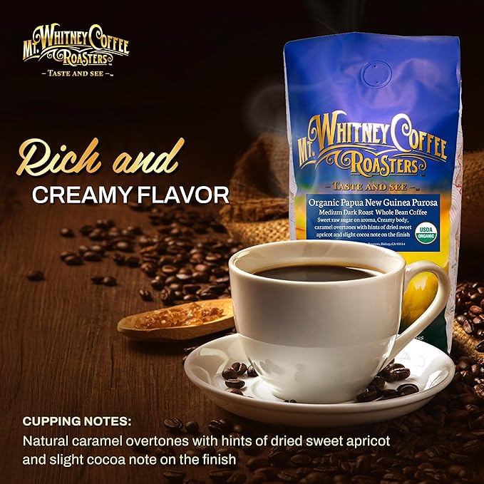 Mt. Whitney Organic Papua New Guinea Medium Dark Roast Low Acid Coffee (Whole Bean 5Lb)