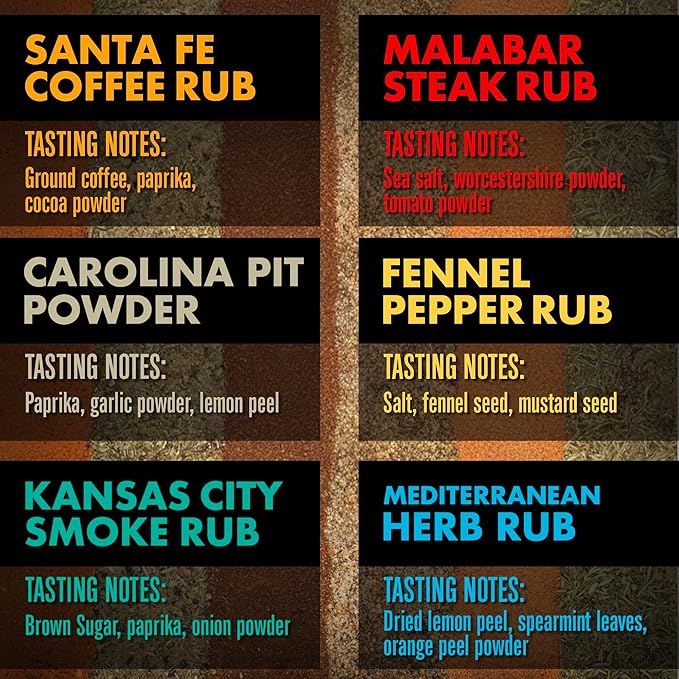 Steven Raichlen's Planet Barbecue Gourmet BBQ Rubs &amp Spices Gift Box 6 Pack- Grill Seasonings Set with Worldwide Flavors- Great Grilling Gift for Men