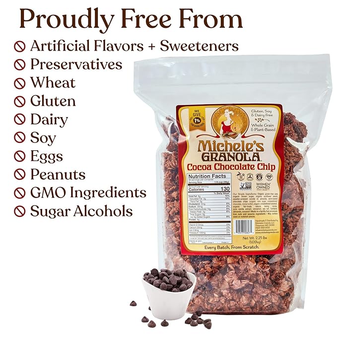 Michele's Granola Cocoa Chocolate Chip Handmade Whole Grain Vegan Gluten-Free &amp Non-GMO 36oz Resealable Bag