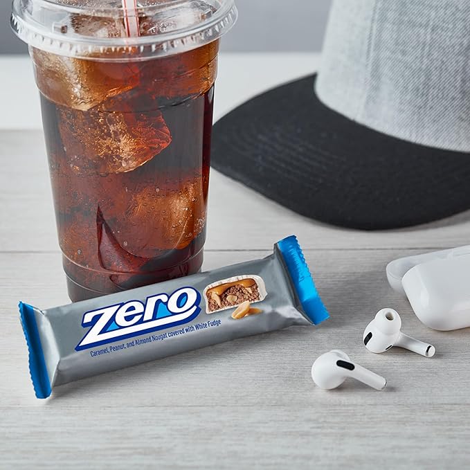 ZERO White Fudge Caramel Peanut and Almond Nougat Candy Bars 1.85 oz (24 Count)