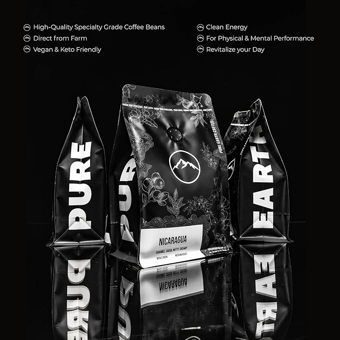 PURE EARTH COFFEE CO. Whole Bean Coffee Brazil Single-Origin Beans Dark Roast Bold Gourmet Specialty Grade Coffee Chocolate Walnut Bold and Smooth Flavor Notes 12oz