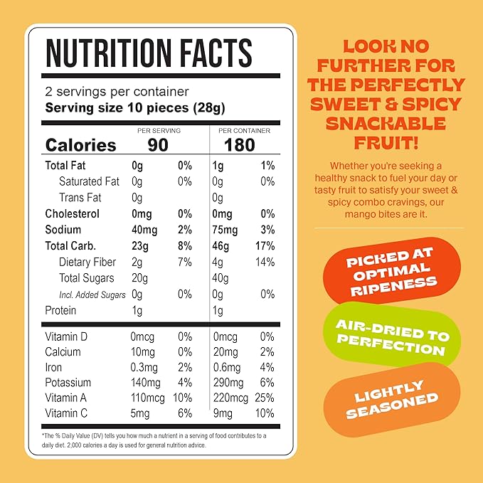 Whitney Jordan Naturals Air-Dried Chili Lime Mango Bites | Dried Fruit Made from Real Mangoes with Chili and Lime | No Sugar Added Vegan Chewy Fruit for Healthy Snacking On-the-Go | 2 Oz Pack of 10