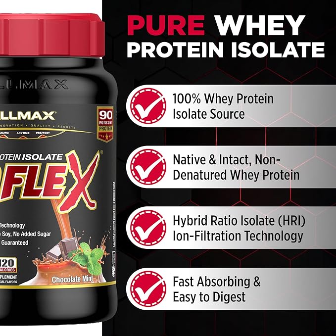 ALLMAX ISOFLEX Pure Whey Isolate Protein Powder - Gluten Free Low Lactose Sugar-Free - High-Protein Clean Keto-Friendly for Pre Post Workout Supplement for Women and Men | Chocolate Mint 2lb