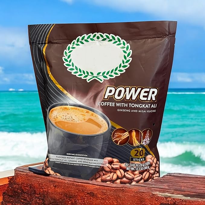 1 Pack - Instant Coffee with Ginseng and Misai Kucing - Ca Phe Hoa Tan Nhan Sam va Misai - 20 Sticks per Bag - Product of Malaysia