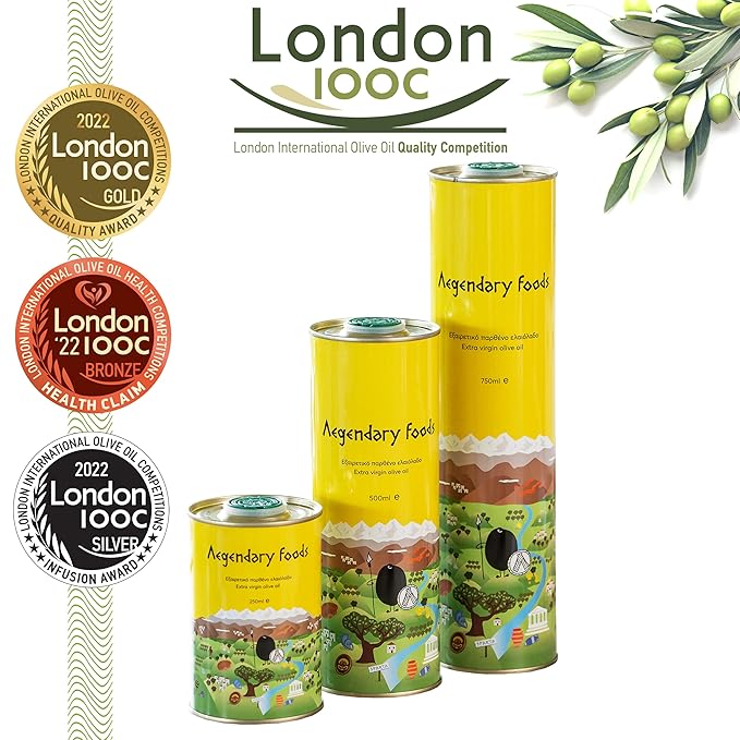 Pack of 2 Extra Virgin Olive Oil Tin Great Taste Cold Pressed EVOO Fruity Flavor Polyphenol Rich Olive Oil from the Land of Sparta 2X250ml