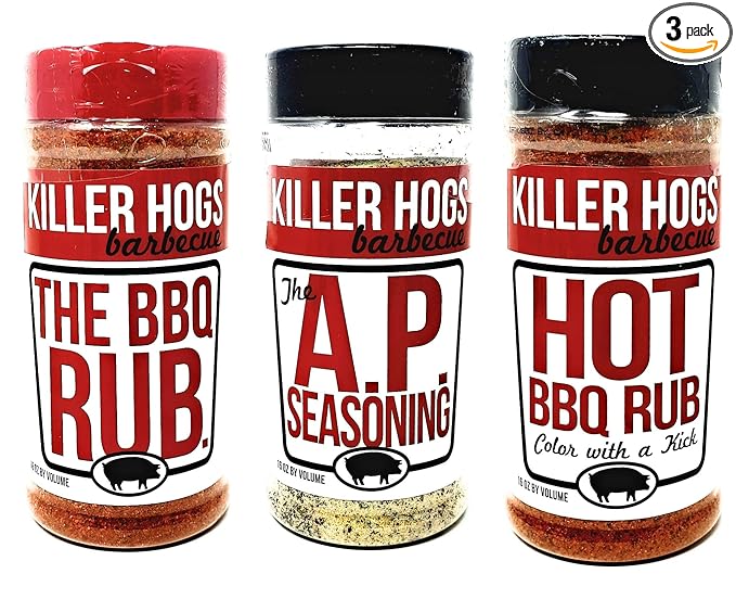 Killer Hogs Barbecue Rub Variety Pack - Original BBQ Rub Hot BBQ Rubs and A.P. Seasoning - Pack of 3 Bottles - 16 oz Per Bottle - 48 oz Total