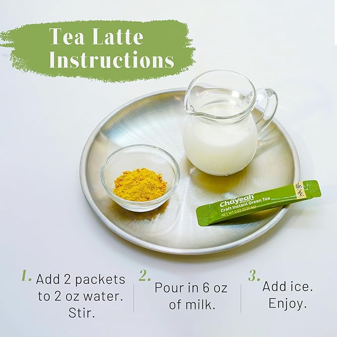 CHAYEAH Craft Instant Green Tea Quick Brew Tea Crystals No Sugar Natural Caffeine Hot or Cold (25 Packets)