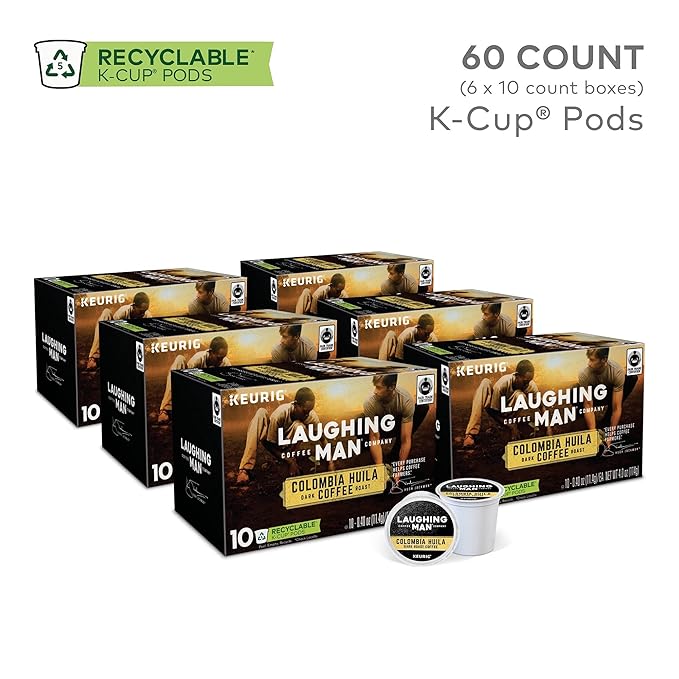 Laughing Man Colombia Huila Keurig Single-Serve K-Cup Pods Dark Roast Coffee 60 Count (6 Packs of 10)