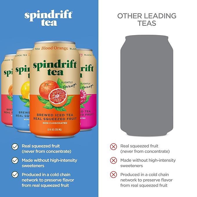 Spindrift Brewed Iced Tea Variety Pack with Black Tea &amp Green Tea Made with Real Squeezed Fruit No Carbonation 12 Fl Oz Cans Pack of 24 (22-49 Calories)