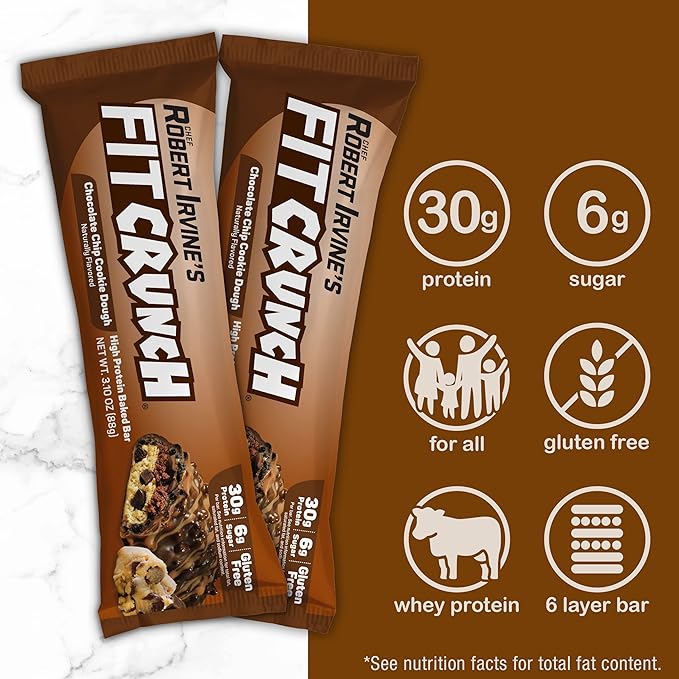 FITCRUNCH Full Size Protein Bars 6-Layer Baked Bar 6g of Sugar Gluten Free &amp Soft Cake Core (12 Bars Variety Pack)