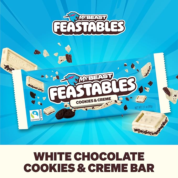 Feastables MrBeast Milk &amp Cookies Variety Pack King Size Milk Chocolate &amp Cookies &amp Creme Bars 2.1oz 20ct