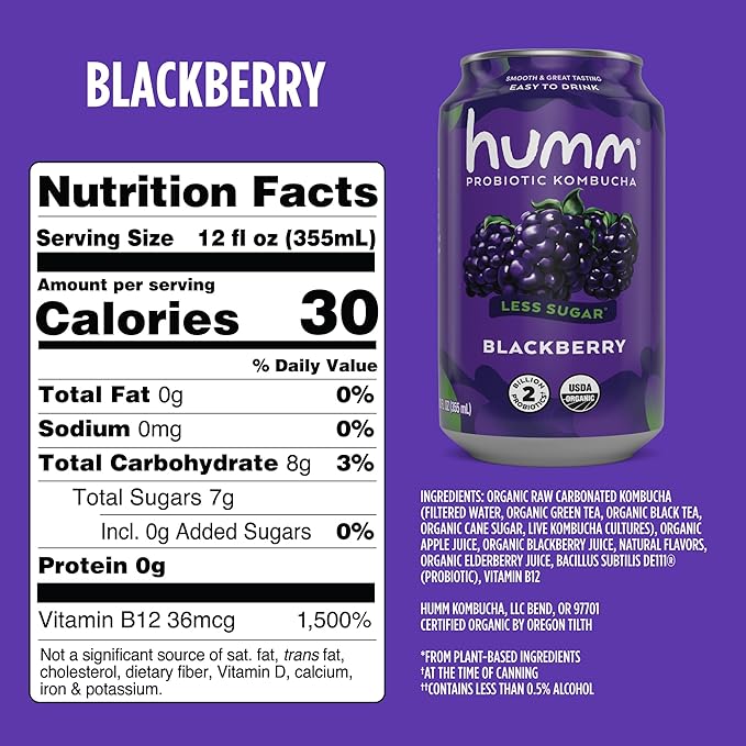 Humm Kombucha Blackberry Organic Vegan &amp GMO Free (24 Pack)