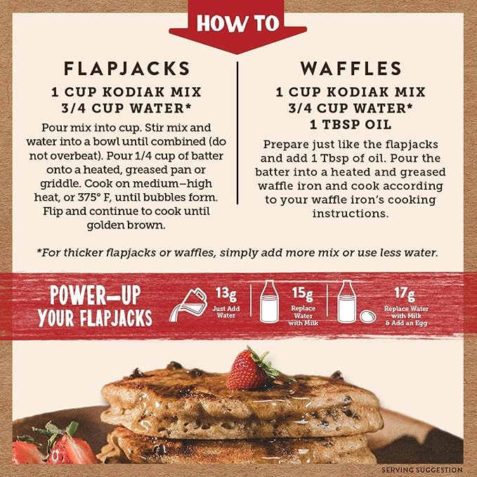 Kodiak Cakes Power Cakes Pancake &amp Waffle Mix Chocolate Chip High Protein100% Whole Grains (Pack of 6)