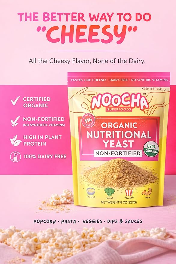 NOOCHA Organic Nutritional Yeast Flakes – Non-Fortified Vegan Cheese Seasoning Dairy-Free Gluten-Free High Protein Savory Sprinkle for Popcorn Pasta &amp Veggies – 8 oz