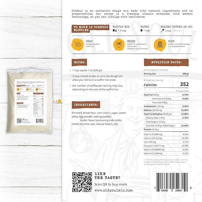 OldSoul Professional Corndog Waffle Mix | Original Flavour | 5 Lbs | 140 Waffles (5 Lbs Traditional)