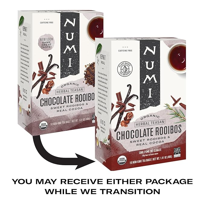 Numi - Organic Chocolate Rooibos Tea 48 Rooibos Tea Bags Red Tea with Cocoa Honeybush &amp Vanilla
