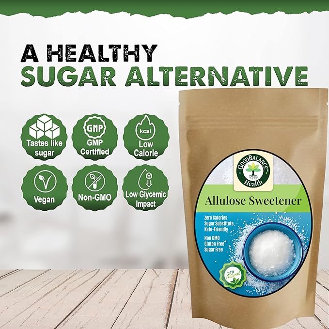 Good Balance Health – Premium 100% Pure Allulose Natural Sweetener | Zero Calories • Low-Glycemic • 1:1 Sugar Substitute for Baking Coffee &amp Keto • 2lb Resealable Bag