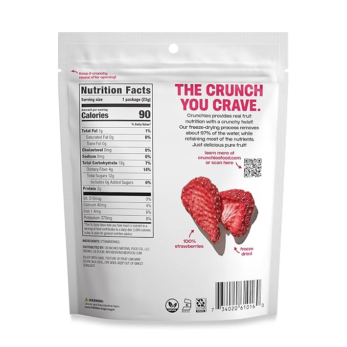 Crunchies Freeze-Dried Fruits 100% All Natural Crispy Fruit Non GMO and Kosher Resealable Freeze Dried Fruit Snack Packs Pack of 6 (Strawberries)