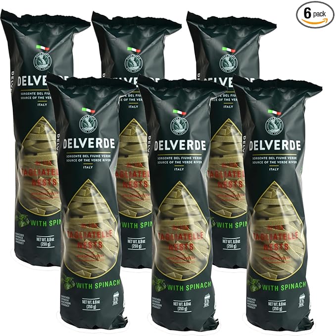 Delverde Artisan Made Spinach Tagliatelle Nests with Spring Water Certified Kosher 8.8oz 6 pack