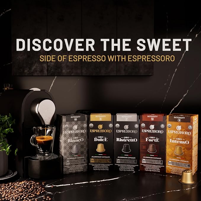 ESPRESSORO 100 USDA Organic Espresso Pods - FORTE Aluminum Capsule Compatible with Nespresso Original Lines Machines. Intensity 12 Premium Italian Expresso Coffee Capsules