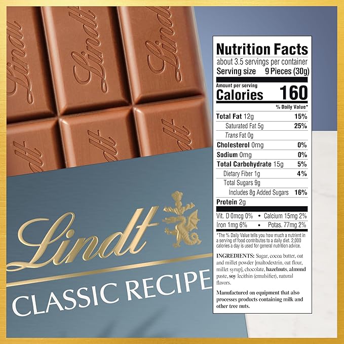 Lindt CLASSIC RECIPE Non-Dairy OatMilk Hazelnut Chocolate Candy Bar 10 Pack 3.5 oz.