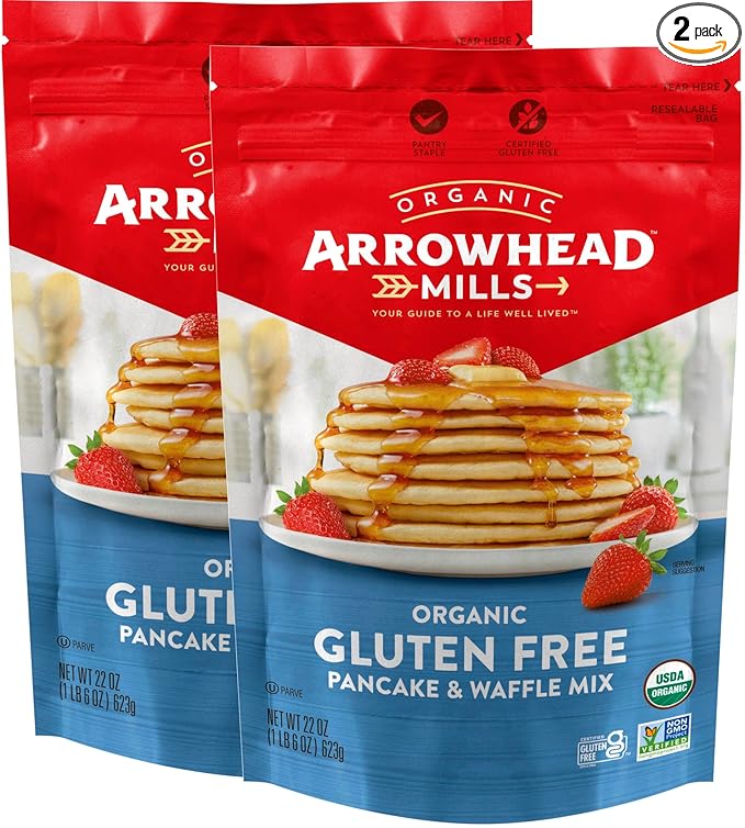 Arrowhead Mills Gluten Free Pancake and Waffle Mix 22 oz (Pack of 2) with Swivel Spoons