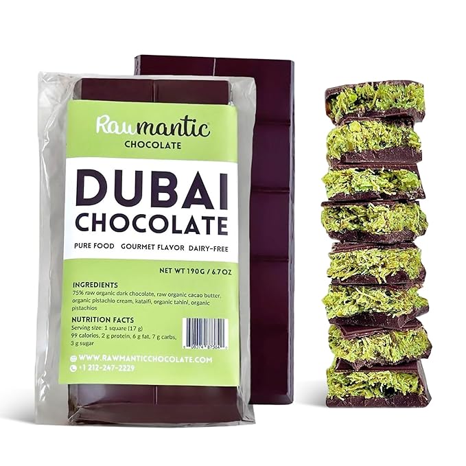 Rawmantic Dubai Chocolate Knafeh Pistachio (6.7oz/190g) – Plant-Based Vegan Made From Dairy-Free Dark Chocolate Cacao Butter Pistachios &amp More No Artificial Flavors Non-GMO &amp Kosher