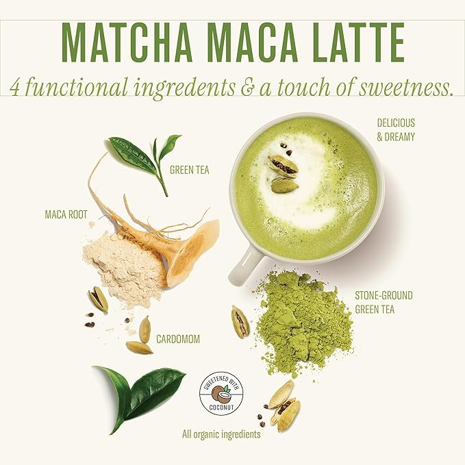 Numi Tea - Organic Matcha Maca Latte Powder – Green Tea Matcha Latte Mix with Adaptogens &amp Antioxidants – Vegan &amp Gluten Free 2.5 oz (Makes 17 Cups)