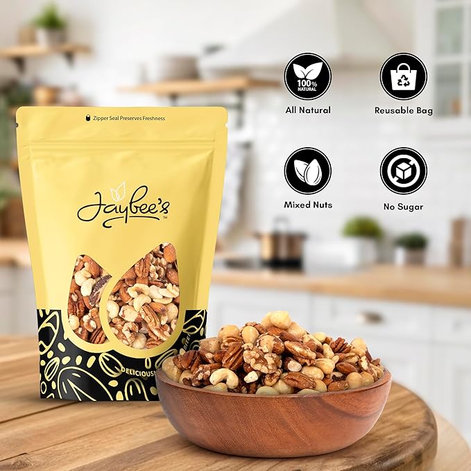 Jaybee’s Raw Deluxe Mixed Nuts Unsalted 3 Pound – Almonds Cashews Pecans Walnuts Brazil Nuts &amp Macadamias – Natural Fresh Variety in Resealable Bulk Bag