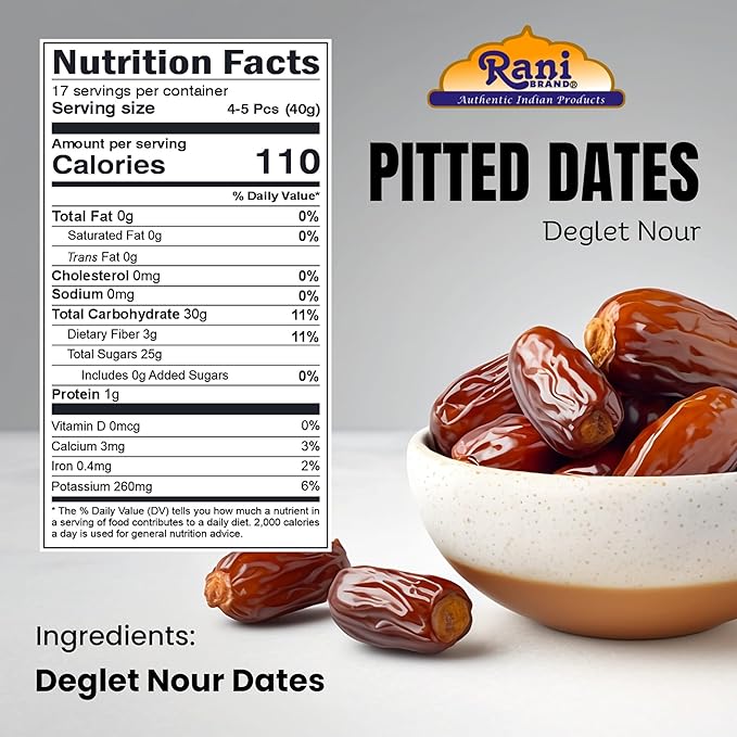 Rani Pitted Dates (Deglet Nour) Raw Dried Fruit 24oz (1.5lbs) 680g Pack of 2 ~ All Natural | Fat-free | No added Sugar | Vegan | Gluten Friendly | Non-GMO | Kosher | Product of Tunisia