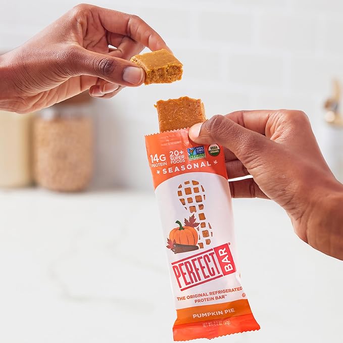 Perfect Bar Pumpkin Pie Protein Bar High Protein Organic Gluten Free Soy Free Non GMO No Sugar Alcohols 2.2 Ounce Bar 24 Count