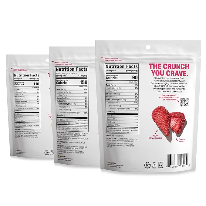 Crunchies Freeze-Dried Fruits 100% All Natural Crispy Fruit Non GMO and Kosher Resealable Freeze Dried Fruit Snack Packs Pack of 6 (Strawberry Lovers Variety Pack)