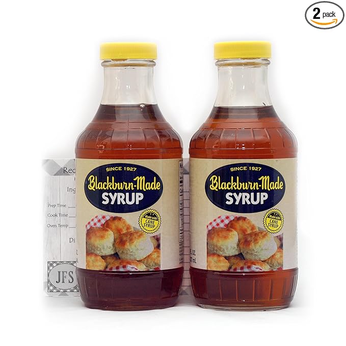Blackburn-Made Syrup 16oz Made with Cane Syrup (Pack of 2) Bundled with a JFS Recipe Card