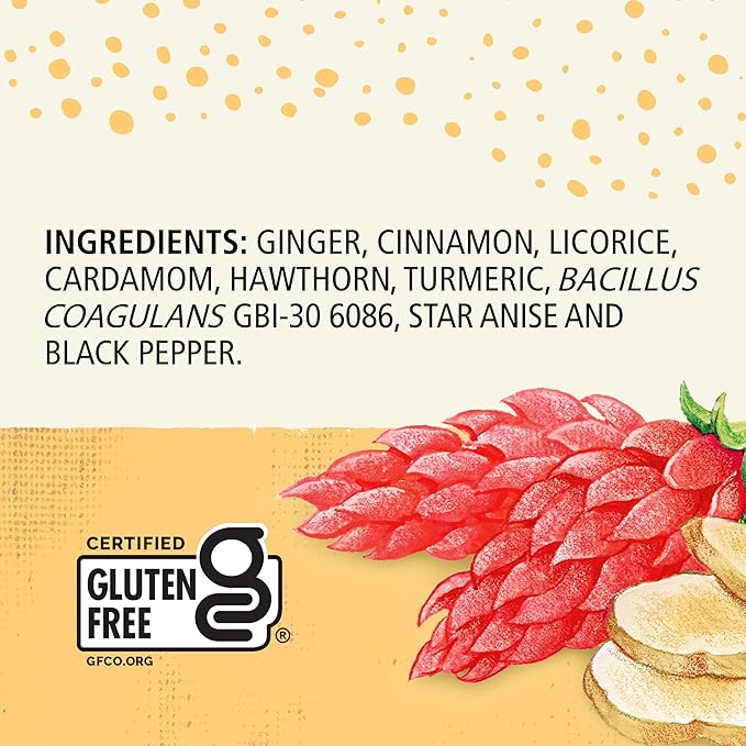 Celestial Seasonings Ginger + Probiotics Herbal Tea Caffeine Free 16 Tea Bags Box (Pack of 6)