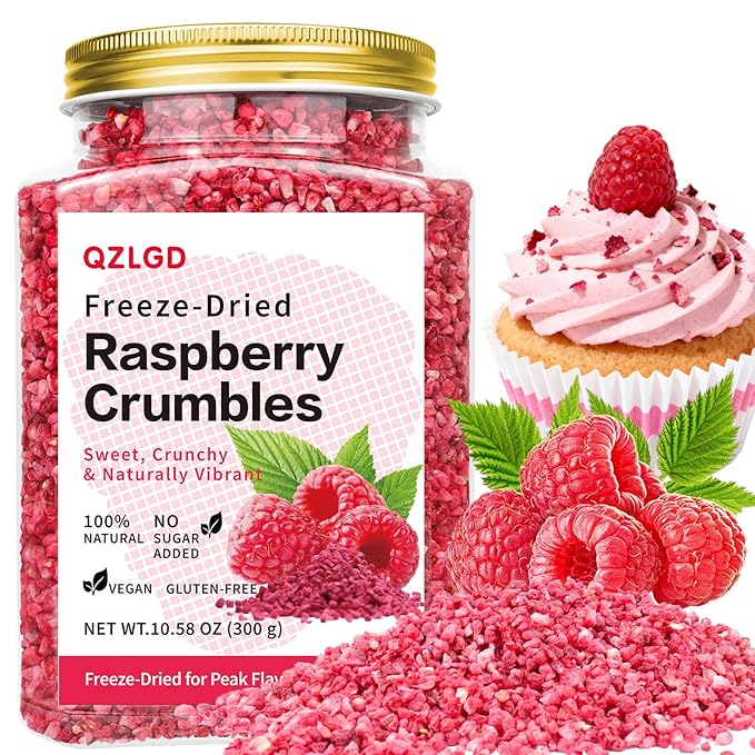 QZLGD Freeze Dried Raspberries Pieces 10.58oz/300g Frozen Raspberries Freeze Dried Fruit No Sugar Added for Garnishing Cocktails Cake Decoration Baking Sorbet