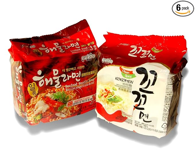 Spicy Ramen Bundle (Paldo Kokomen Spicy Chicken Flavor Kokomyun 120g x 5 Packs + Paldo Noodle Soup Spicy Seafood Flavor 120g x 5 Packs)