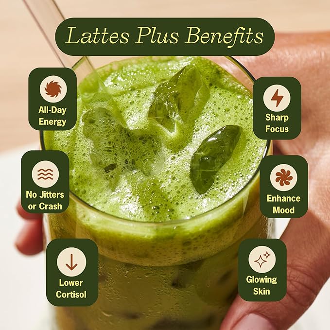 Clevr Matcha Superlatte Instant Ceremonial Grade Superfood Powder Blend with Oat Milk Lions Mane Reishi Mushroom Coconut Cream Ashwagandha Serve Hot or Iced (30 Lattes)