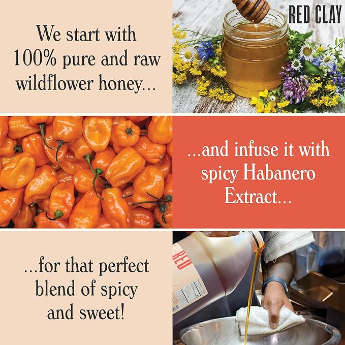 Spicy Hot Honey by Red Clay Hot Sauce Gluten Free Paleo Friendly Raw Wildflower Honey Sustainably Sourced Unique Sweet Condiment and Marinade Medium Heat Made in USA Bulk Size ½ Gallon Jug
