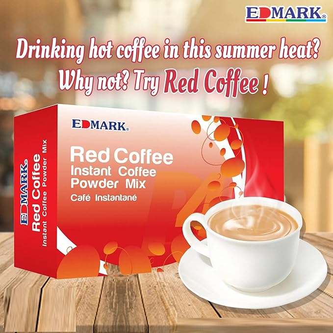 EDMARK Red Coffee - ZERO Sugar | Organic Instant Coffee w/Rose Petal Extract | Aromatic Red Coffee Pods for Daily Energy Focus Wellness &amp Coffee Lovers | 15g x 20 Convenient Sachets